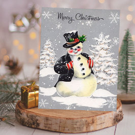 Vintage Retro jul Snögubbe Winter Scene Holid Julkort