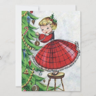 Vintage Retro-julafton Kvinna Decoration Träd Julkort