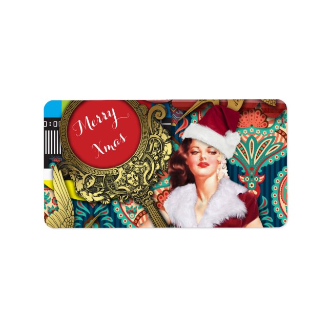 Vintage Retro Julafton Santa Adressetikett (Framsidan)