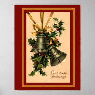Vintage Retro-julafton Silver Klockor Poster