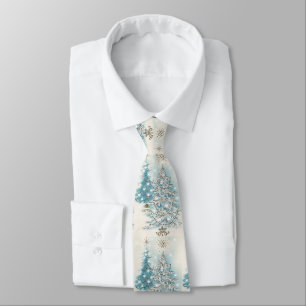 Vintage Retro-julblått Silver Träd Slips