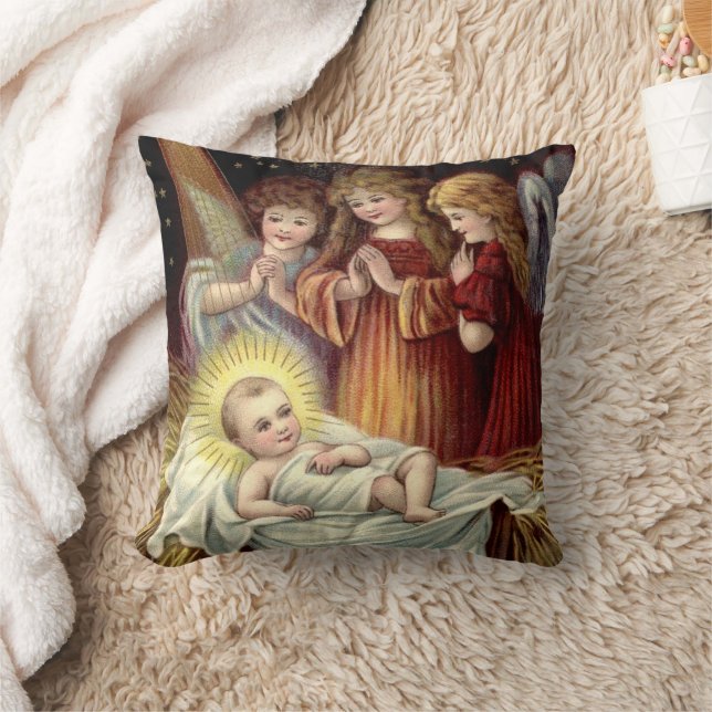 Vintage Retro-julen Änglar med Baby Jesus Kudde (Filt)