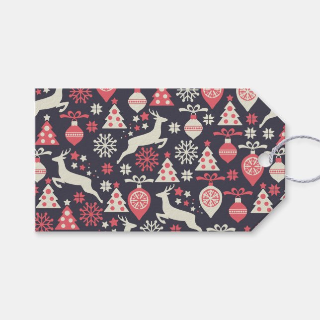 Vintage Retro-julen Mönster Helgdag Presentetikett (Framsidan (Horisontell))