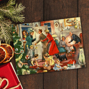 Vintage Retro-julfamiljen - tävling Julkort