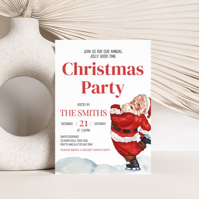 Vintage Retro julfest - inbjudan (Retro Santa Holiday Christmas Party Invitation)