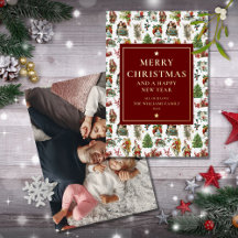 Vintage Retro-julfoto Burgundy Guld