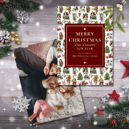 Vintage Retro-julfoto Burgundy Guld