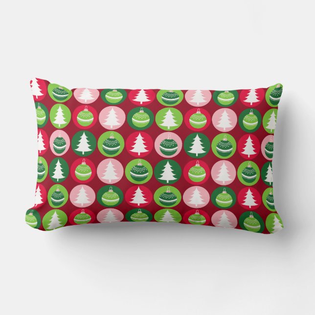 Vintage Retro Julgranar och Ornaments Lumbarkudde (Framsida)