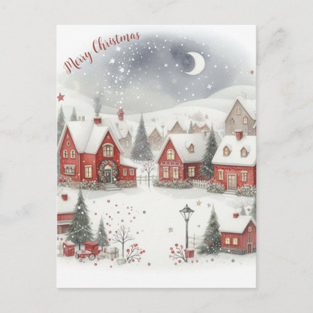 Vintage Retro julhus i snö vykort (Framsida)