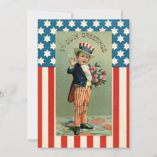 Vintage Retro Juli 4:e USA Young farbror Sam Julkort