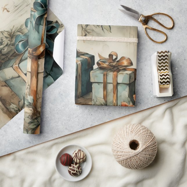 Vintage Retro Julklapp Mönster Presentpapper (Hantverk)