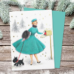 Vintage Retro-julkvinna med skotsk Hund Julkort<br><div class="desc">Vintage Retro-julkvinna med ett Hund-Helgdag.</div>