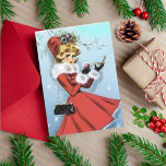 Vintage Retro-julkvinnan i Red Dress Julkort<br><div class="desc">Vintage före julafton,  som sätter på henne smink i ett rött Helgdag Card. Ett sött 1950-talskort som är perfekt för din samling eller för att skicka ut till familj och vänner för helgdagarna.</div>