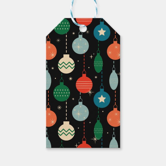 Vintage Retro-julprydnader Mönster Presentetikett (Framsidan)