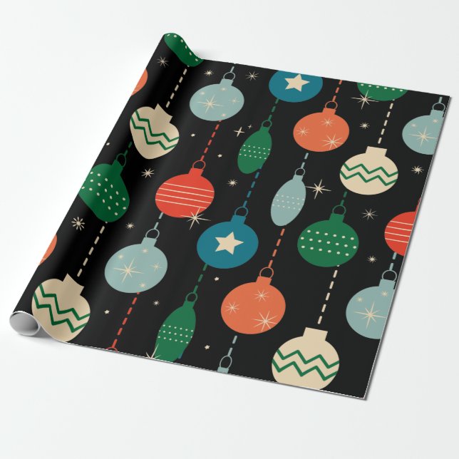 Vintage Retro-julprydnader Mönster Presentpapper (Utrullad)