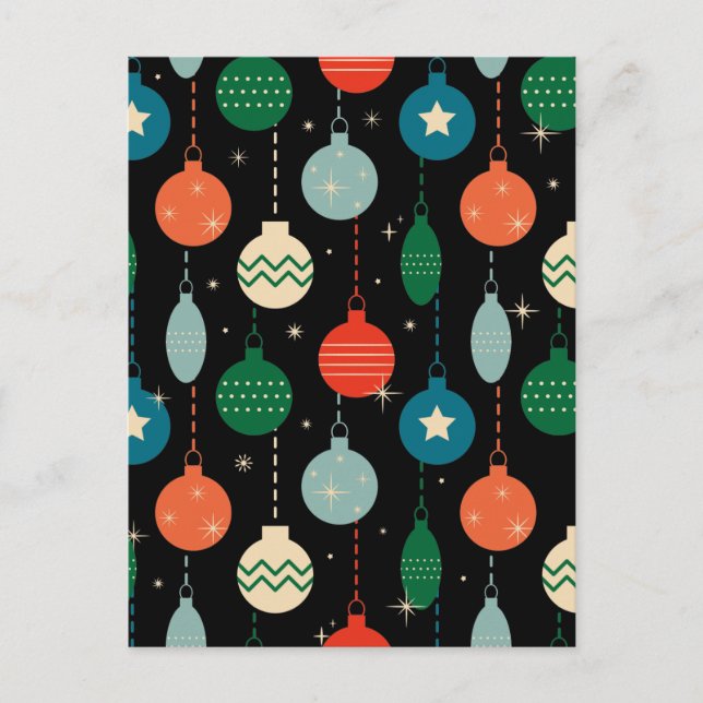 Vintage Retro-julprydnader Mönster Vykort (Framsida)