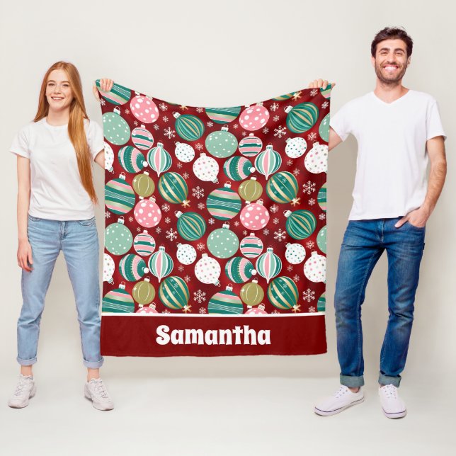 Vintage Retro-julprydnader och Snöflingor Fleecefilt (På plats)