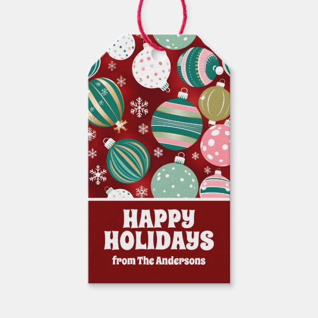 Vintage Retro-julprydnader och Snöflingor Presentetikett (Framsidan)