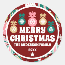 Vintage Retro-julprydnader och Snöflingor Runt Klistermärke