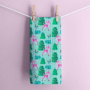 Vintage Retro-julrenar på Aqua Kökshandduk