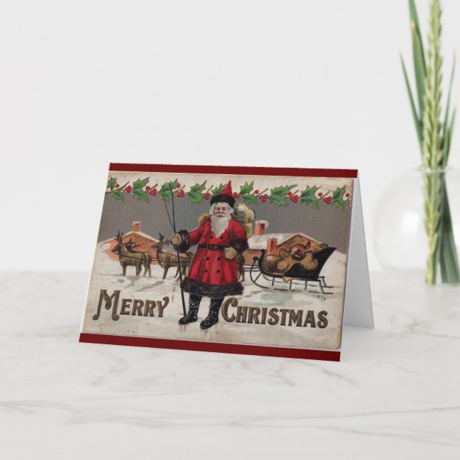 Vintage Retro Jultomten Julkonst Helgkort (Framsida)