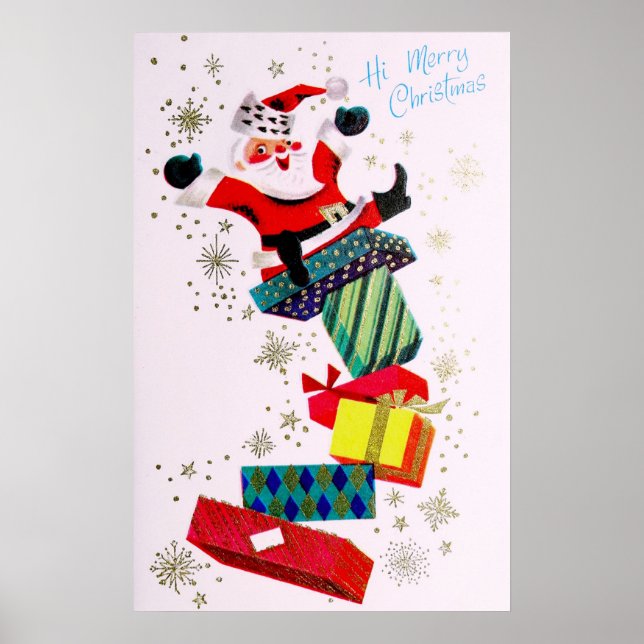 Vintage retro jultomten presenter poster (Framsidan)