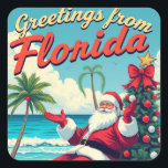 Vintage Retro Jultomten vid Beach-Florida Fyrkantigt Klistermärke<br><div class="desc">Lägg till ett febermjöl till dina ägodelar med den här Vintagen Retro Jultomten på Beach-dekalen! Med en charmerande bild av tomten som blöder upp sol i Florida, förkroppsligar detta klistermärke andan av en tropisk jul. Perfekt för att dekorera din bärbara dator, vattenflaska eller presentomslagning är ett trevligt sätt att fira...</div>