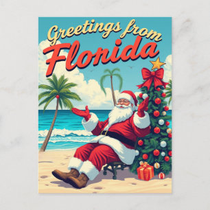 Vintage Retro Jultomten vid Beach-Florida Helg Vykort