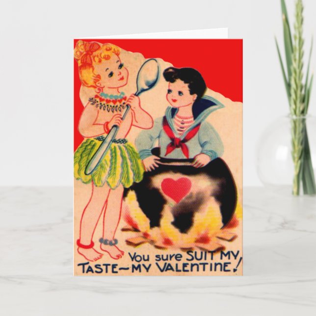 Vintage Retro Kannibal Valentine-kort Helgkort (Framsida)