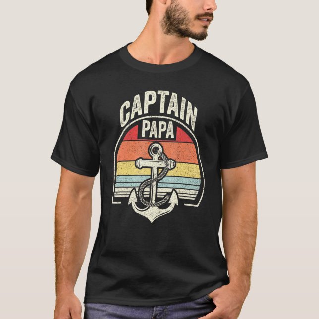Vintage Retro kapten Pappa Boating Sailing T Shirt (Framsida)