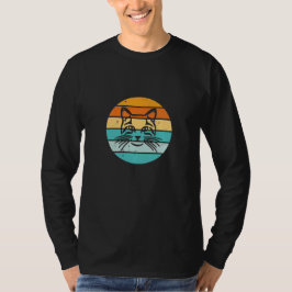 Vintage Retro Katt Solnedgång T Shirt