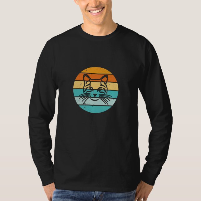 Vintage Retro Katt Solnedgång T Shirt (Framsida)