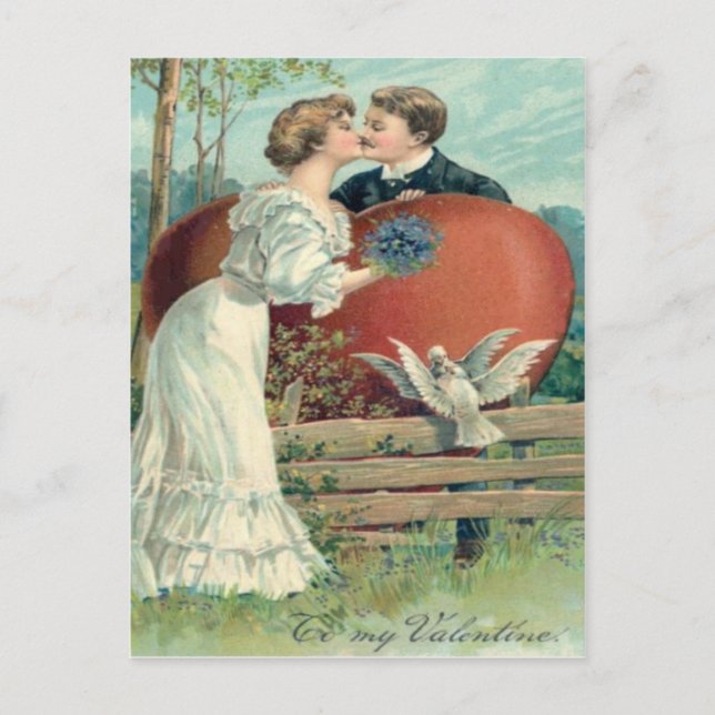 Vintage Retro Kissing Valentine Card Helg Vykort (Framsida)