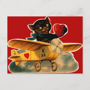 Vintage Retro Kitten på planet Valentine Helg Vykort