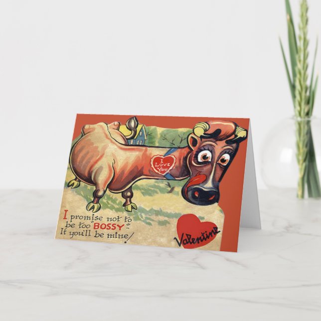 Vintage Retro ko Valentine-kort Helgkort (Framsida)