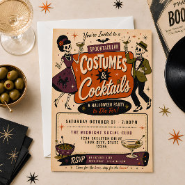 Vintage Retro Kostymer & Cocktail Halloweenfest Inbjudningar