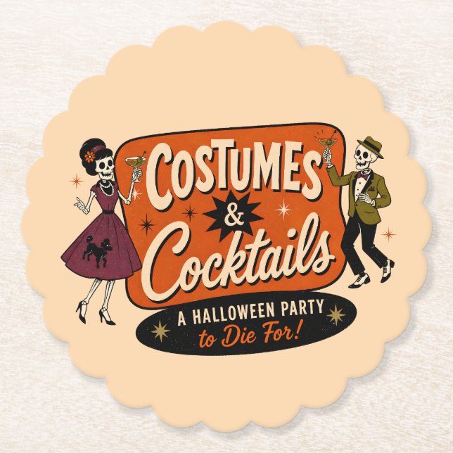 Vintage Retro Kostymer & Cocktail Halloweenfest Underlägg Papper (Framsida)