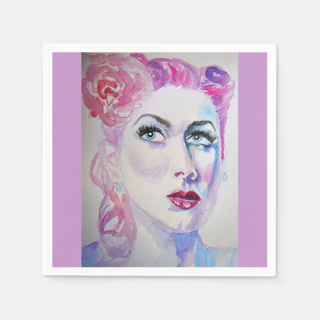 Vintage Retro Kvinna Rosa Shabby Servietter Pappersservett (Framsidan)