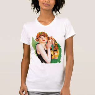 Vintage Retro Kvinnor 20s Deco Flapper Flicka Pin T-shirt