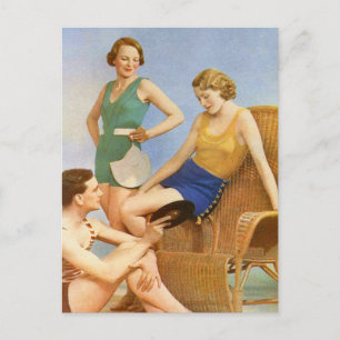 Vintage Retro Kvinnor 30s Swimwear Party Vykort