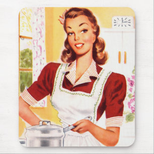 Vintage Retro Kvinnor Kitsch 50s Köksmagi Musmatta