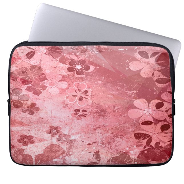 Vintage Retro-lada rött blommönster Laptop Fodral (Framsidan)