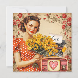 Vintage Retro Lady Valentine Flat Holiday Card Julkort