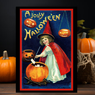 Vintage Retro Liten Glad Halloween Häxa Anpassad Helgkort