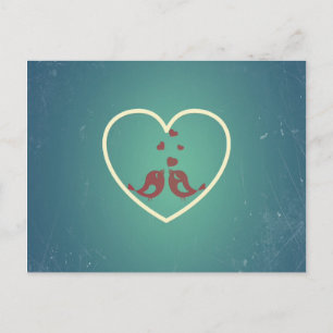 Vintage Retro Love birds Hearts Teal BlueTurcos Vykort