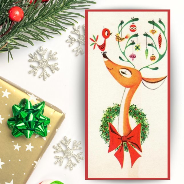 Vintage Retro Lycklig Reindeer Anpassningsbar jul Julkort (Vintage Retro Happy Reindeer Custom Christmas Holiday Card. Add a custom message & your name!)