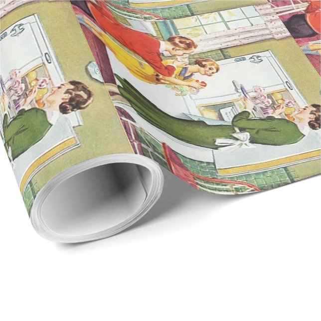 Vintage Retro Mamma & Kids Presentpapper (Rullad Hörn)