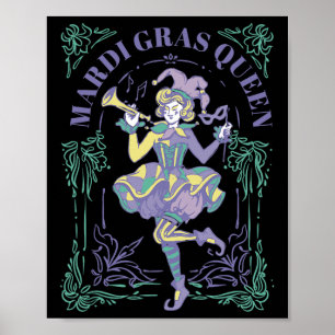 Vintage Retro Mardi Gras Drottning New Orleans Car Poster