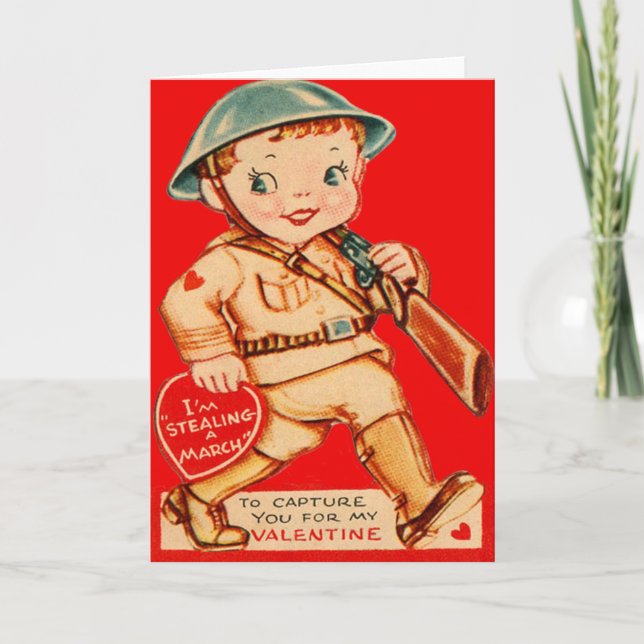 Vintage Retro Marscherande Soldat Alla Hjärtans Da Helgkort (Framsida)