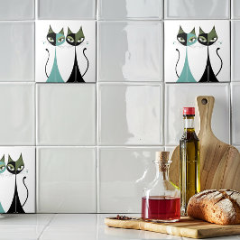 Vintage Retro MCM Cats Turcos Black Grönt Kakelplatta